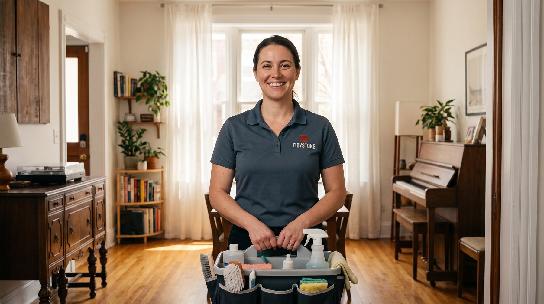A Tidystone cleaner in a bright Washington DC rowhouse living room